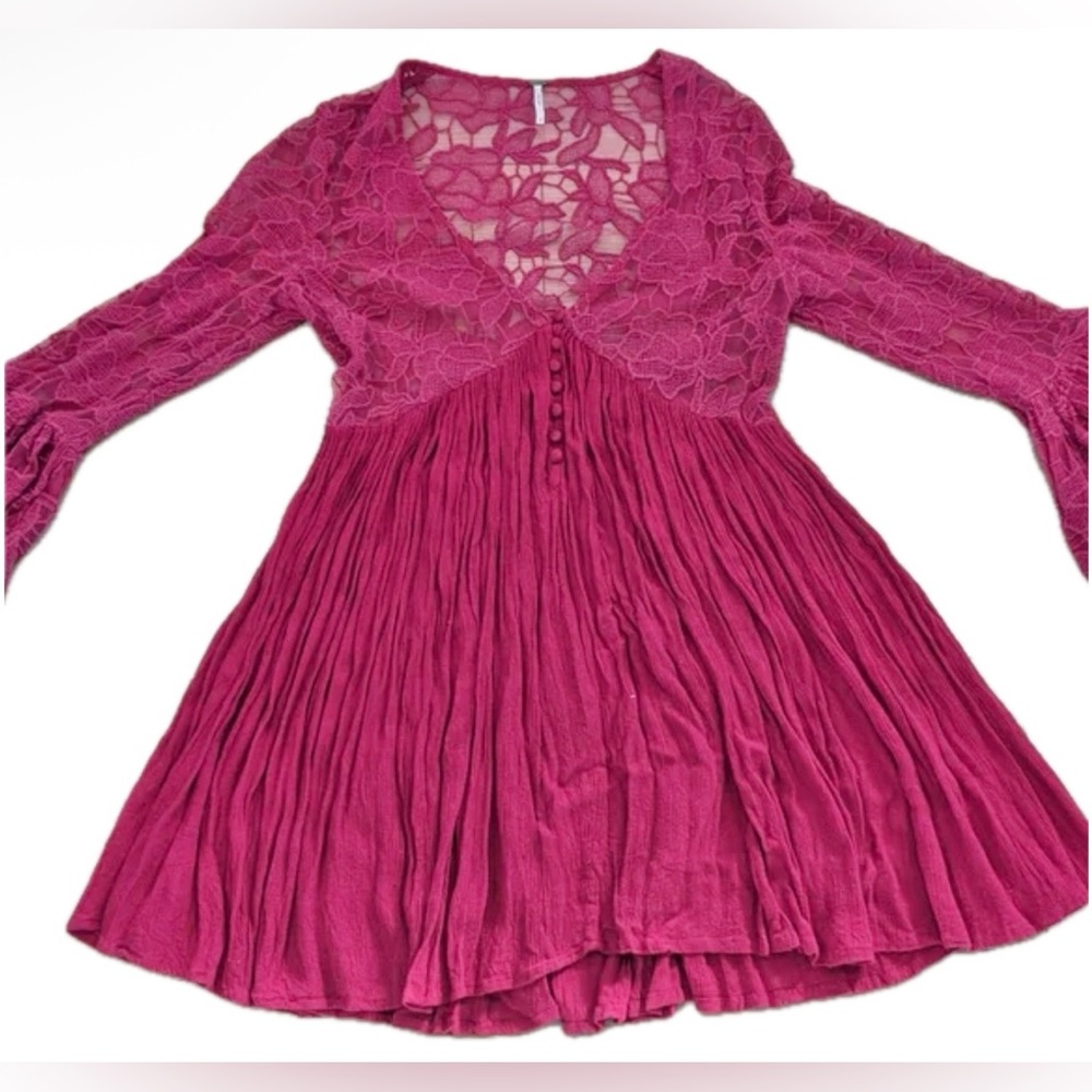 Free People With Love From India Bell Sleeve Crochet Lace Mini Boho - Picture 15 of 16